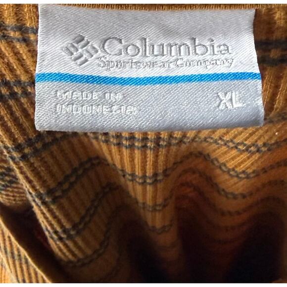 Columbia Orange Waffle Knit Thermal Top Size XL Striped Split Neck Tee Shirt - Picture 5 of 6